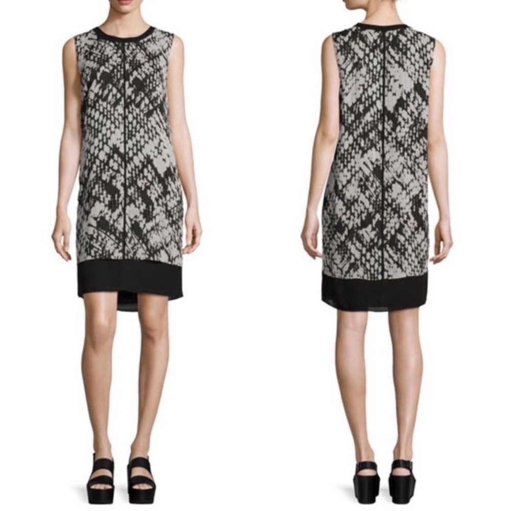 00 Vince Black Silk and Basketweave Pattern Shift Mini Dress
